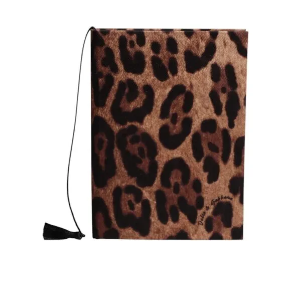 Dolce & Gabbana Brown Black Polyester Leopard Logo Print Small Notebook Womens